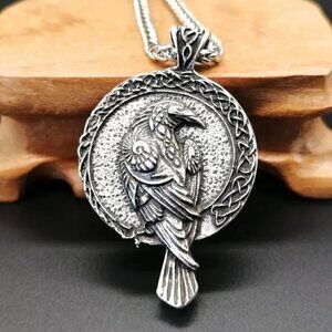 Large Raven Norse Reversible Two Sided Horns of Odin Necklace / Pendant #1340